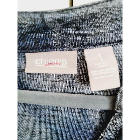 Chico's 1‎ Cardigan Black/Blue Animal/Floral Print Lightweight Button Shimmery - Picture 5 of 7